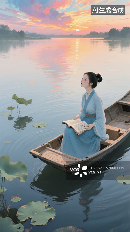 【AI数字艺术】李清照泛舟图图片素材