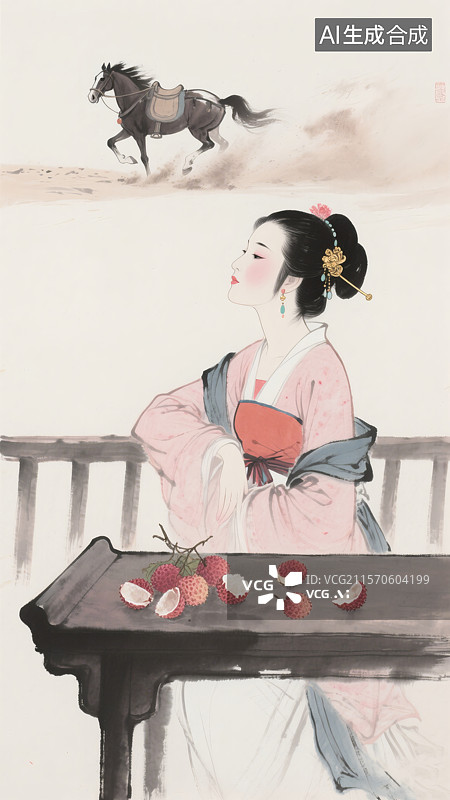 【AI数字艺术】杨贵妃吃荔枝工笔画图片素材