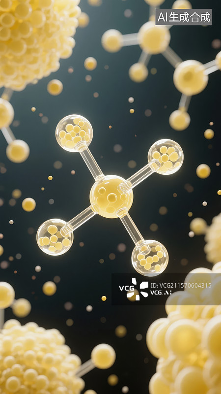 【AI数字艺术】微观分子结构与球体的动态组合图片素材