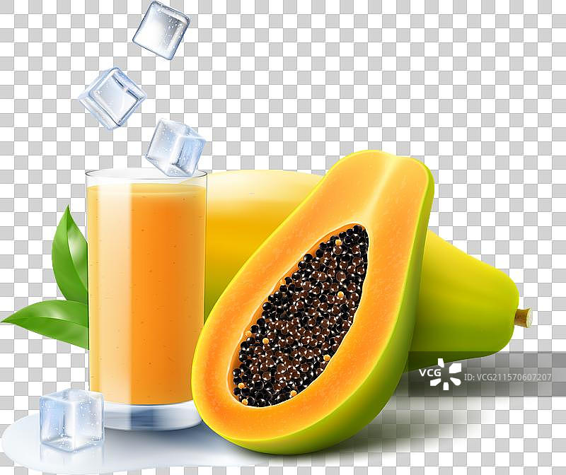 一杯天然新鲜木瓜汁或木瓜奶昔图片素材