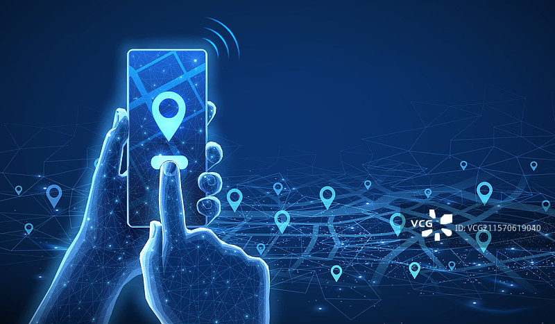 带有地图和图钉的手机移动应用GPS图片素材
