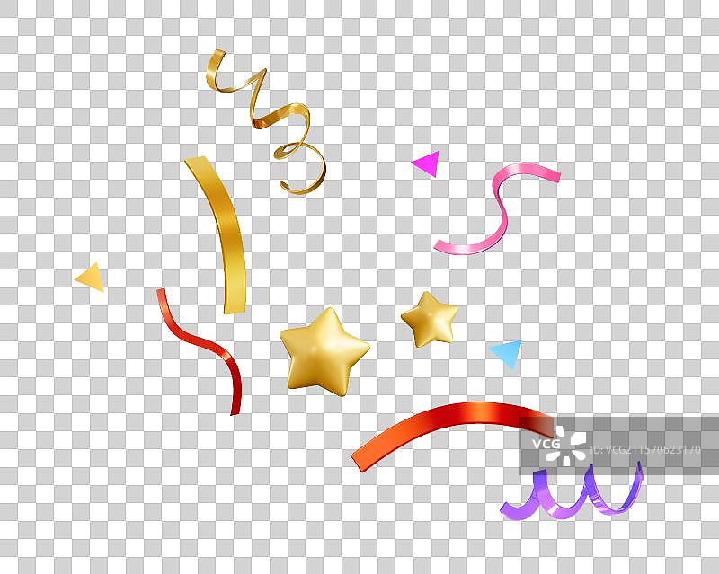 飞散的星星飘带彩带3D卡通装饰插画元素图片素材