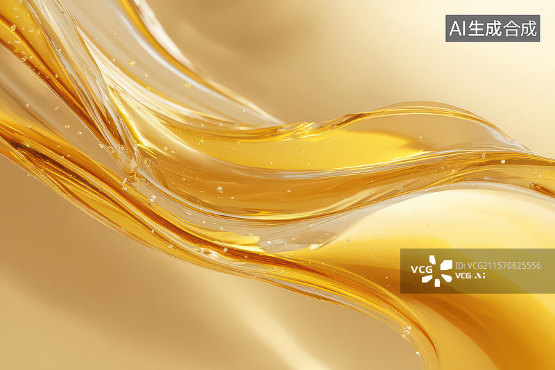 【AI数字艺术】流动金色液体与暖光波浪艺术特写图片素材