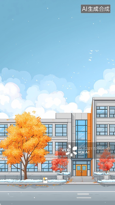 【AI数字艺术】卡通校园平面插画图片素材