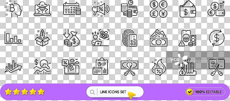 散热器、钱包和破产的网页线条图标图片素材