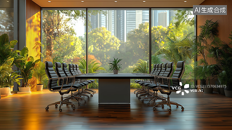 【AI数字艺术】现代化都市绿洲会议室图片素材