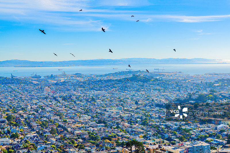 双子峰俯瞰旧金山海湾城市风光图片素材