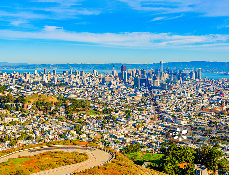 双子峰俯瞰旧金山海湾城市风光图片素材