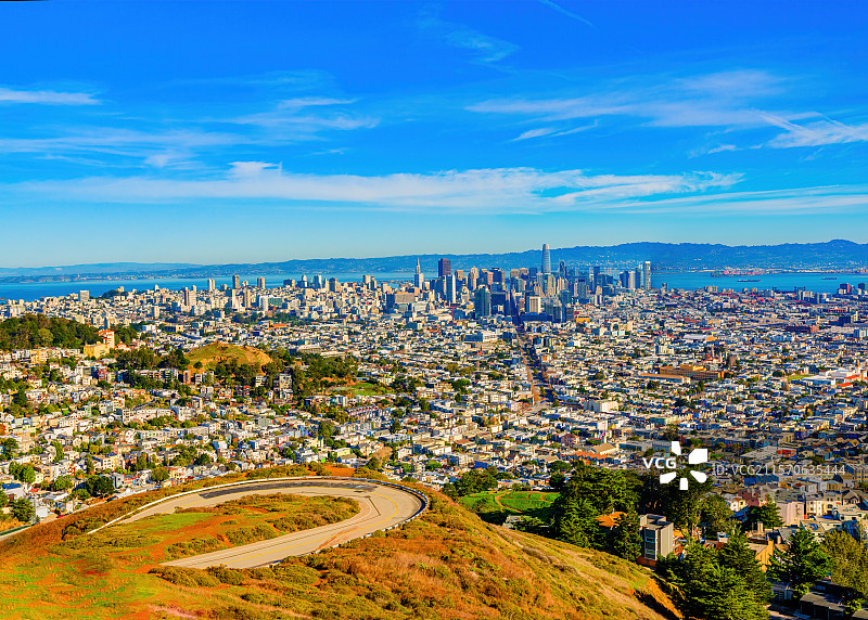 双子峰俯瞰旧金山海湾城市风光图片素材