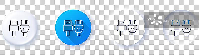 计算机电缆线条图标 USB RJ45 连接图片素材