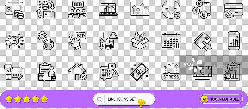更改信用卡、贷款、房屋和金钱的线条图标图片素材