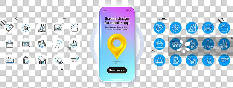 销售钱包和现金返还线条图标用于网页应用图片素材