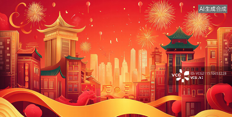 【AI数字艺术】梦幻东方古城图片素材