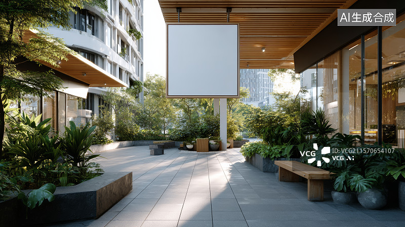 【AI数字艺术】现代城市中庭商业景观与绿植结合图片素材