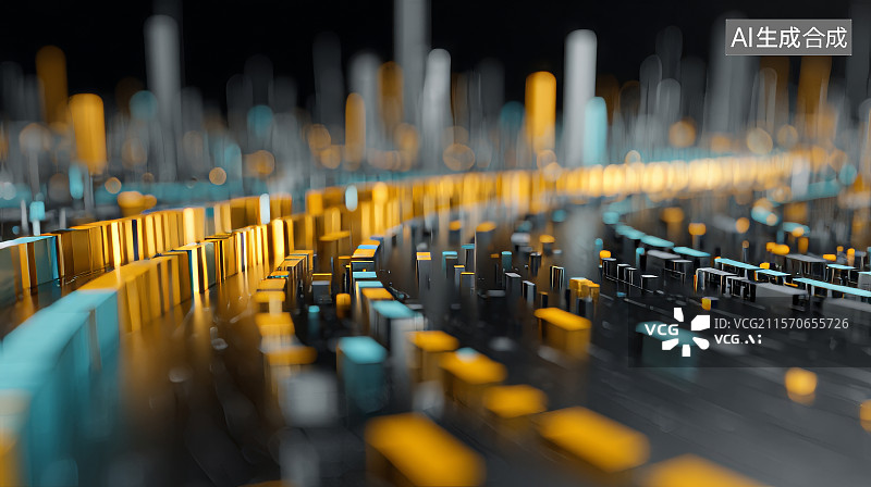 【AI数字艺术】未来芯片矩阵中的信息块抽象图图片素材