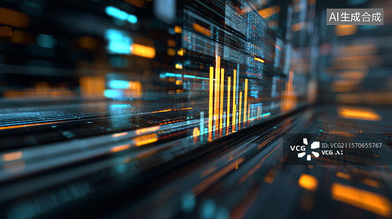 【AI数字艺术】未来芯片矩阵中的信息块抽象图图片素材