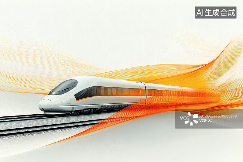 【AI数字艺术】红色的丝带，高速行驶的高铁动车图片素材