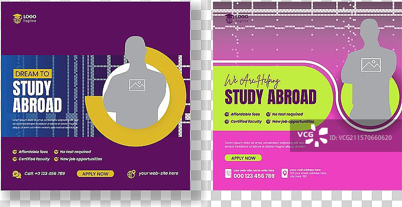 留学社交媒体帖子横幅广告和图片素材