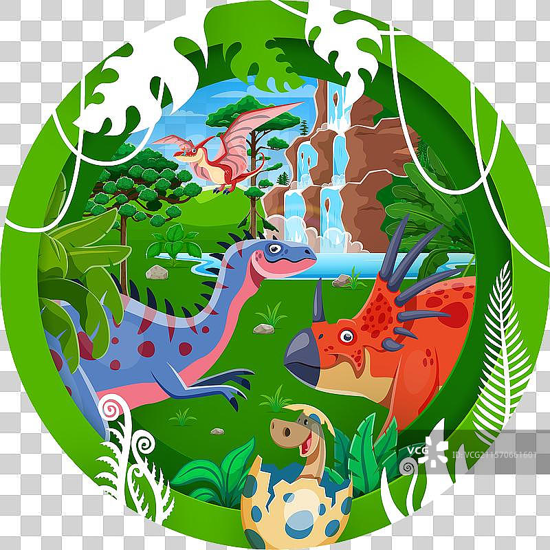 纸雕史前时代的恐龙景观图片素材