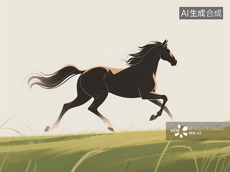 【AI数字艺术】骏马奔腾草原图片素材