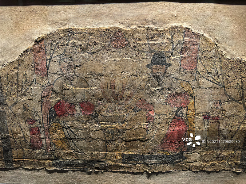 元代 夫妇并坐壁画 南阳桐柏县平氏镇元代墓 洛阳古墓博物馆图片素材