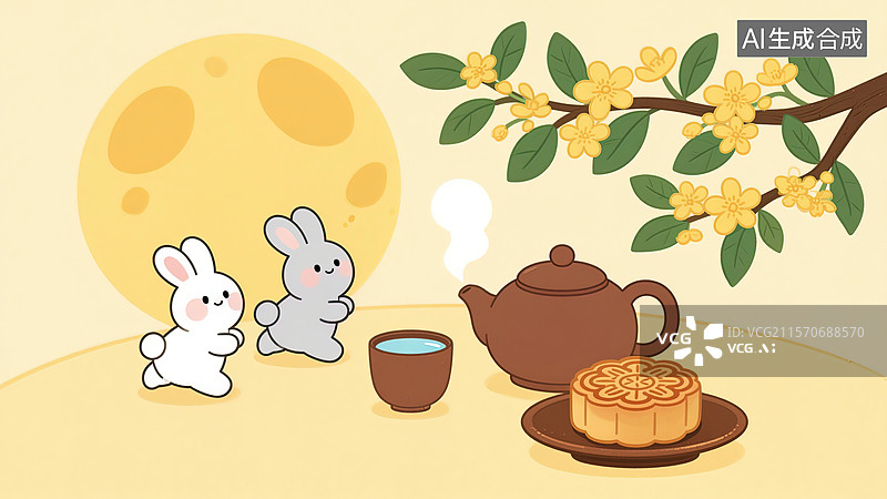【AI数字艺术】中秋月圆玉兔茶话会图片素材