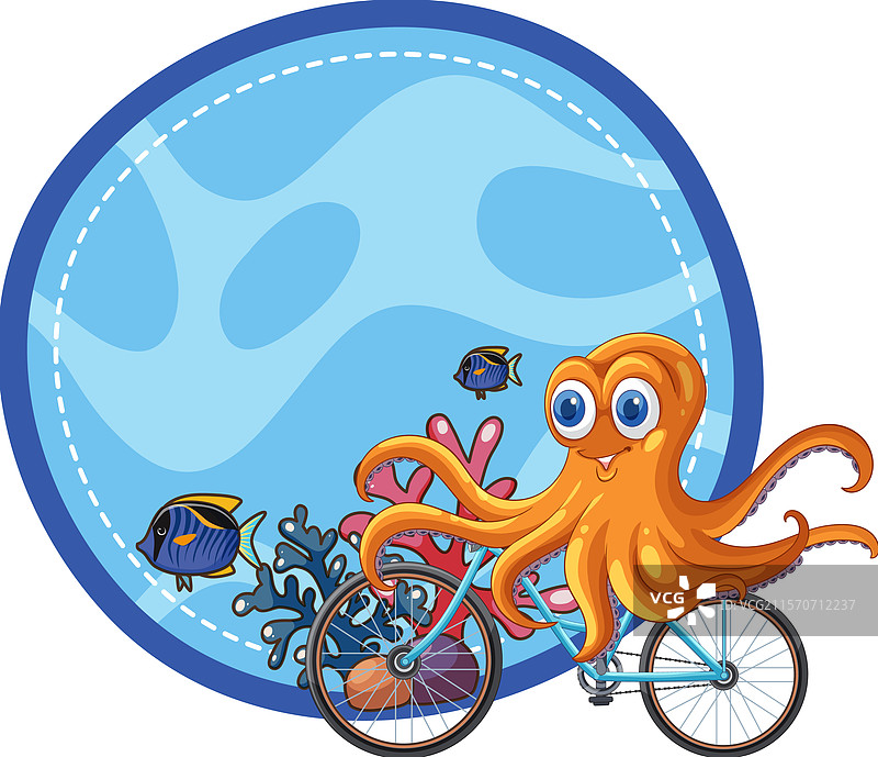 快乐的章鱼与鱼和珊瑚一起骑自行车图片素材