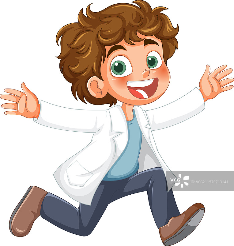 快乐的孩子穿着白色外套欢快地奔跑图片素材