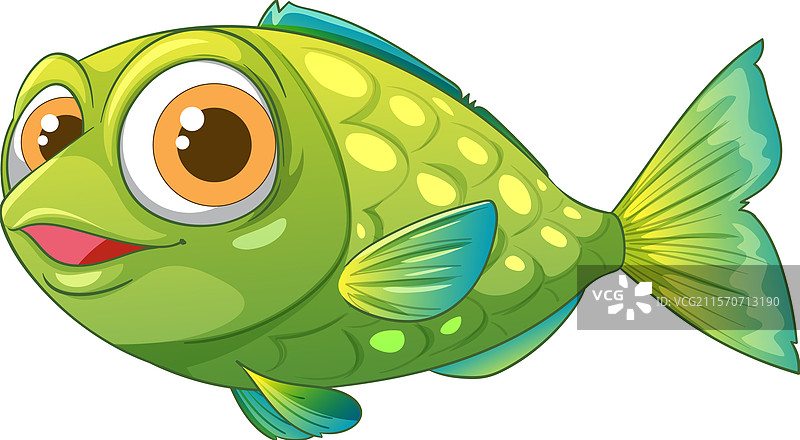 一条色彩鲜艳的绿色鱼，拥有大眼睛图片素材