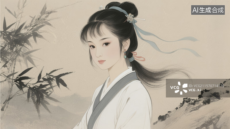 【AI数字艺术】金庸笔下侠客持剑写意画黄蓉图片素材