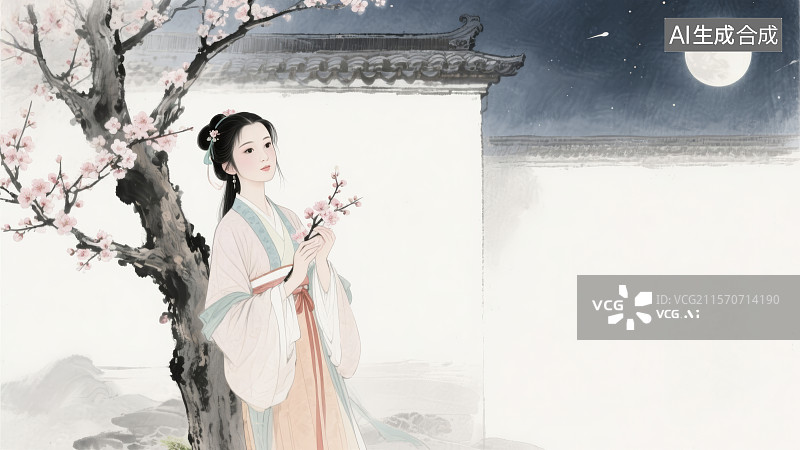 【AI数字艺术】金庸笔下侠客持剑写意画黄蓉图片素材
