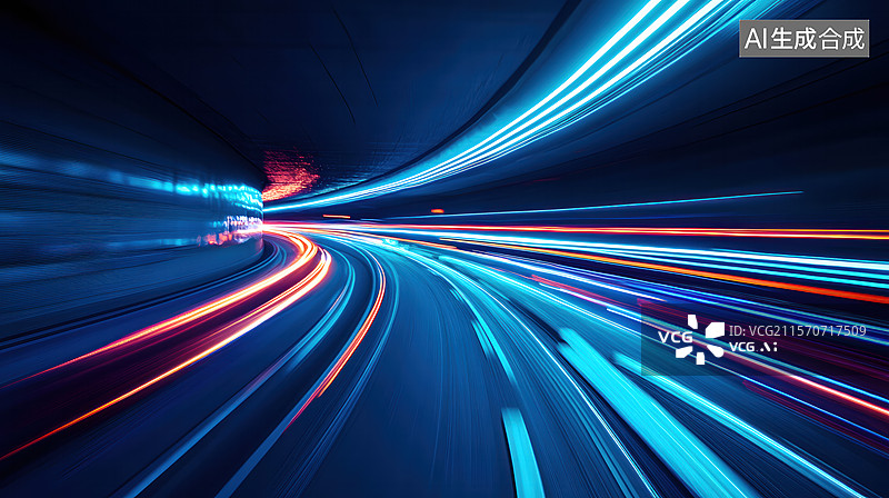 【AI数字艺术】光影交错的隧道穿梭图片素材