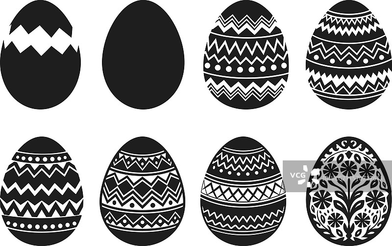 几何图案黑色装饰复活节彩蛋套装图片素材