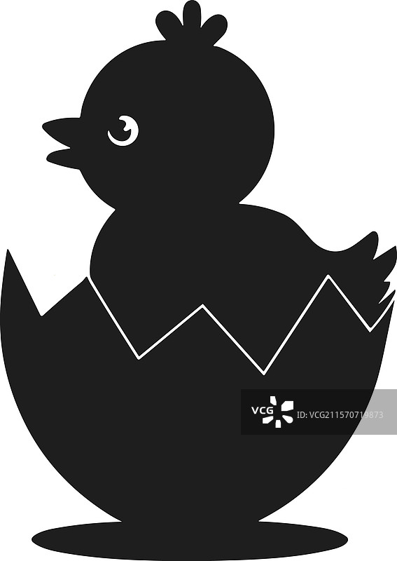 可爱的小鸡从蛋壳中孵化的剪影图片素材