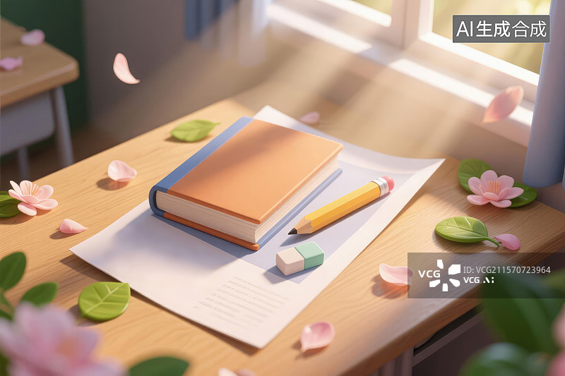 【AI数字艺术】教室课桌与文具图片素材