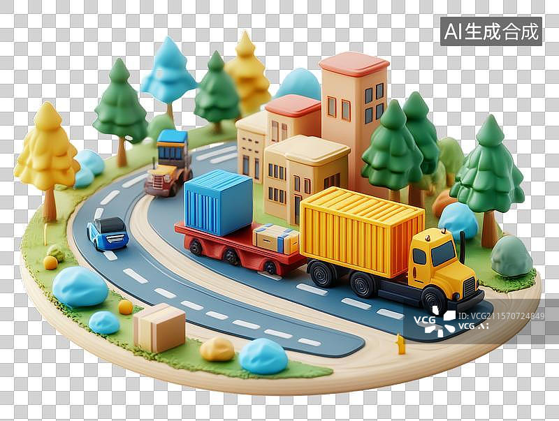【AI数字艺术】玩具卡车和城市模型图片素材