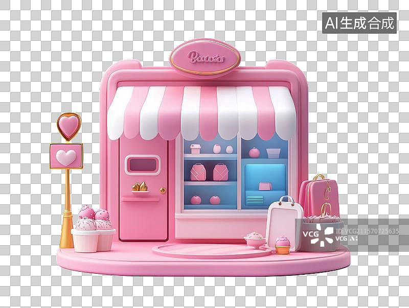 【AI数字艺术】粉色甜品店模型图片素材