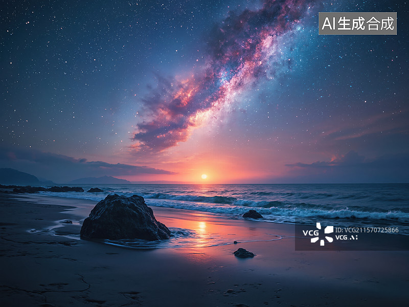 【AI数字艺术】海滩星空日落图片素材
