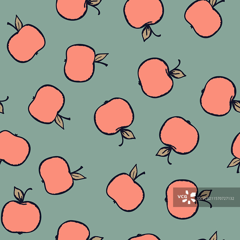 带有苹果的无缝图案，背景为彩色图片素材