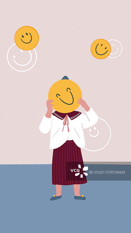 小女孩手举着笑脸遮住脸图片素材