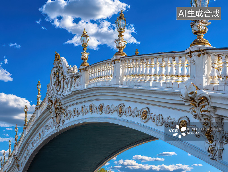 【AI数字艺术】华丽拱桥与蓝天白云图片素材