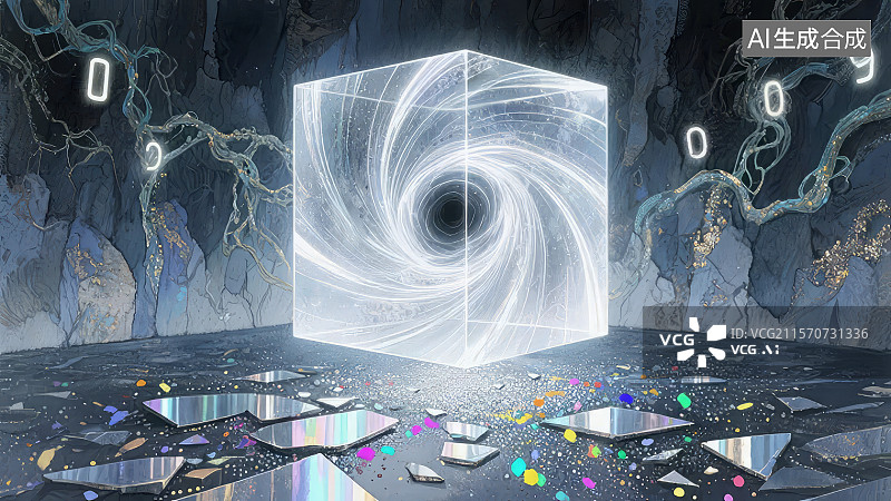 【AI数字艺术】透明立方体中的漩涡图片素材