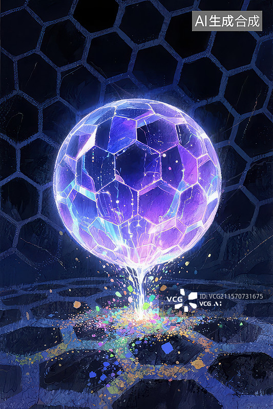 【AI数字艺术】发光的六边形球体图片素材