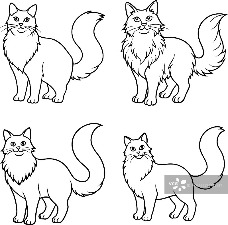 可爱的猫轮廓线条艺术系列图片素材