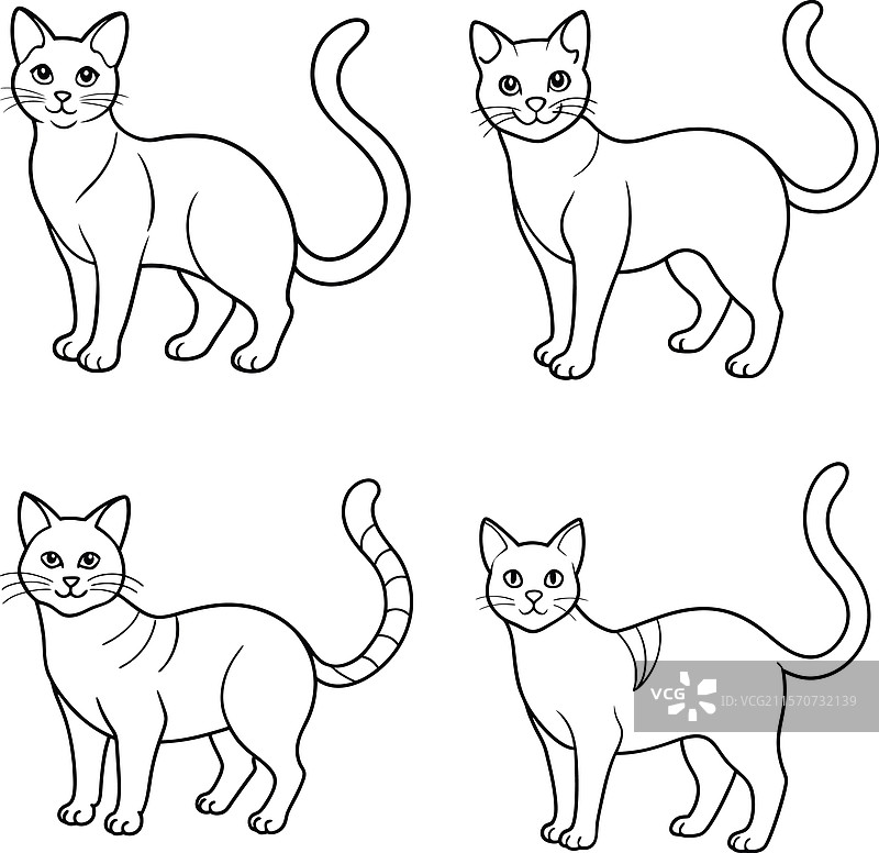 可爱的猫轮廓线条艺术系列图片素材
