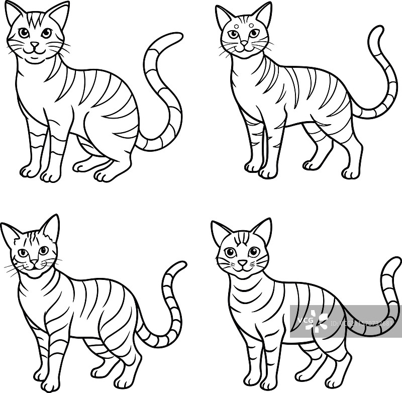 可爱的猫轮廓线条艺术系列图片素材