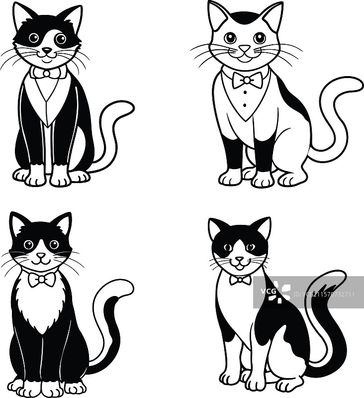 可爱的猫轮廓线条艺术系列图片素材