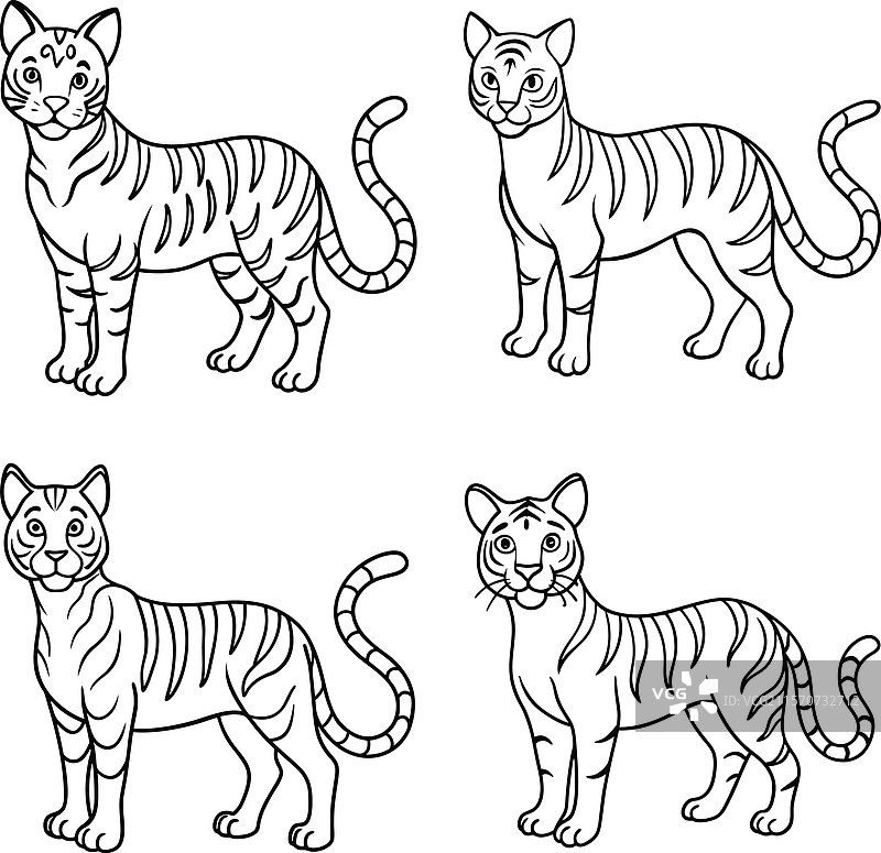 可爱的猫轮廓线条艺术系列图片素材