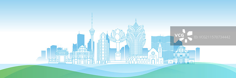 蓝色澳门城市建筑现代科技矢量插画图片素材