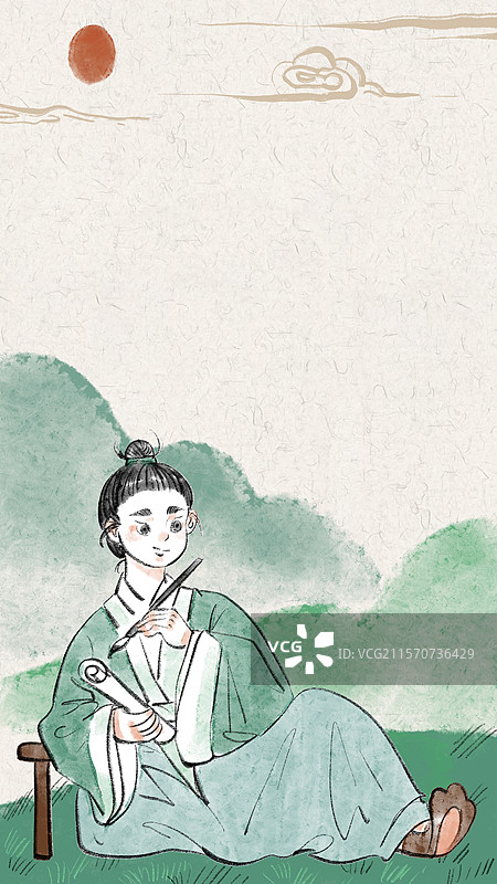 青春古风男子插画壁纸图片素材